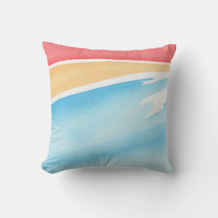 Coussin Touches d'aquarelle rouges oranges et bleues Cool