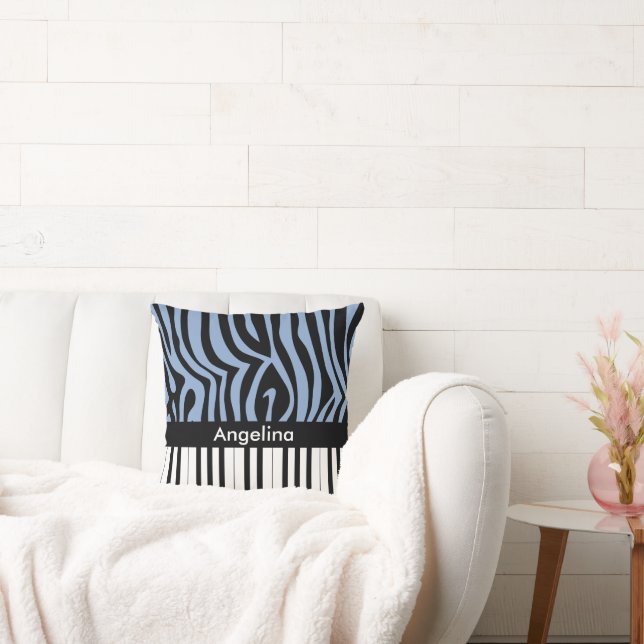 Coussin Touches de piano Sky Blue et noir Zebra Print (Canapé)
