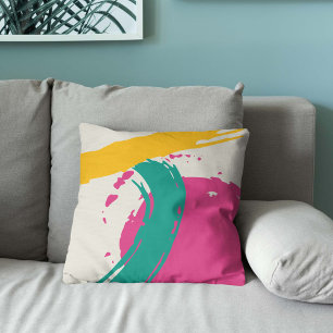 Coussin Touches Modernes - Rose, Bleu Cyan et Jaune sur Cr