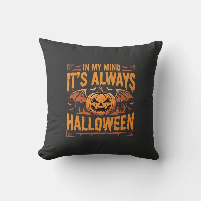 Coussin Toujours citrouille chauve-souris de Halloween vec (Recto)