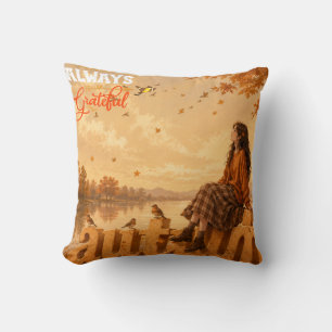 Coussin Toujours reconnaissante Fille d'automne assise sur