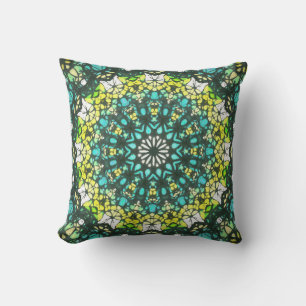 Coussin Tour à salade – Motif mandala vert jaune
