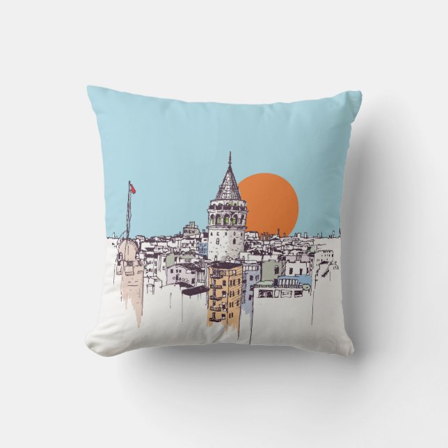 Coussin Tour de Galata et quartier de Galata à Beyoglu Ist (Recto)