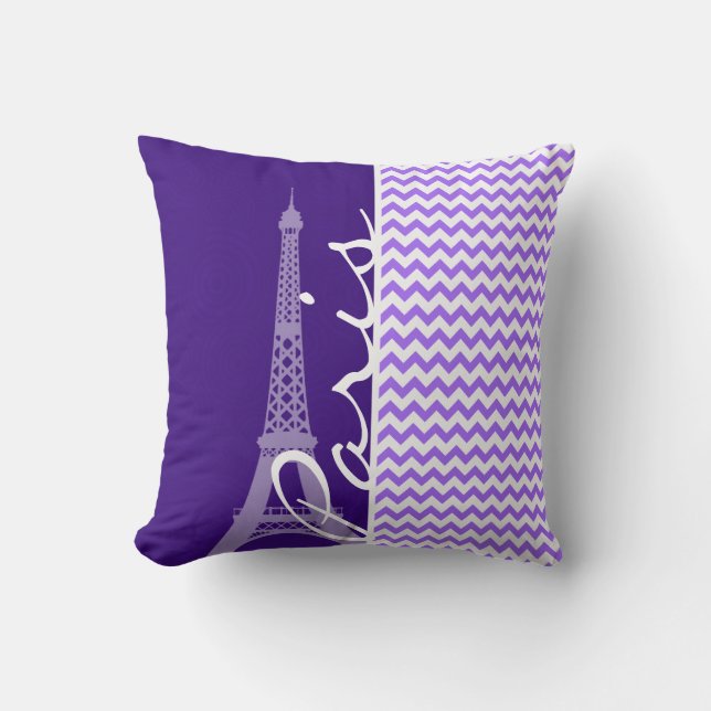 Coussin Tour Eiffel ; Chevron pourpre (Recto)