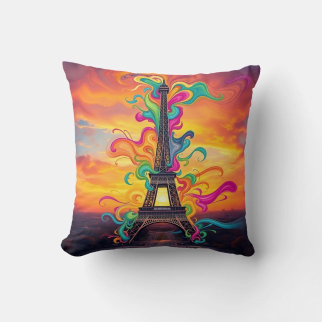 Coussin Tour Eiffel colorée tourbillons (Recto)