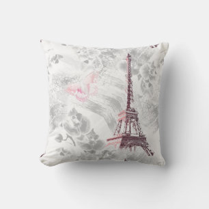 Coussin Tour Eiffel contre l'arrière - plan des orchidées