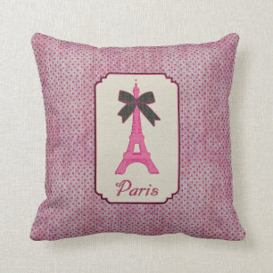 Coussin Tour Eiffel de Paris arc roses et noirs de point