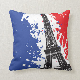 Coussin Tour Eiffel   drapeau grunge de Paris, France  