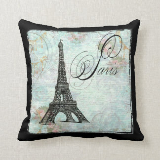 Coussin Tour Eiffel et roses roses