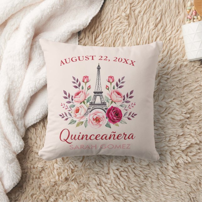 Coussin tour eiffel fleurie quinceanera (Couverture)