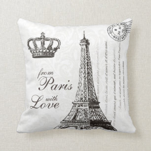 Coussin Tour Eiffel français vintage de typographie