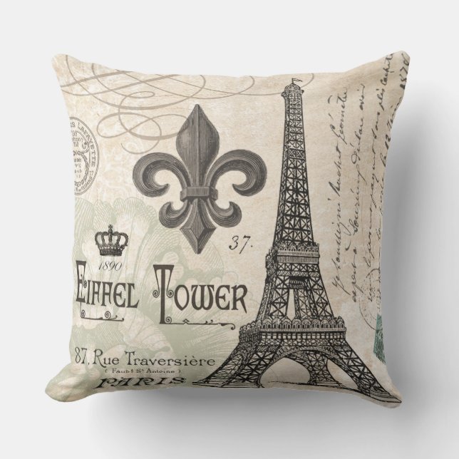 Coussin Tour Eiffel français vintage moderne (Recto)