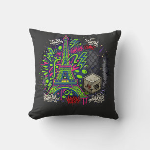 Coussin Tour Eiffel Graffiti Néon Urbain