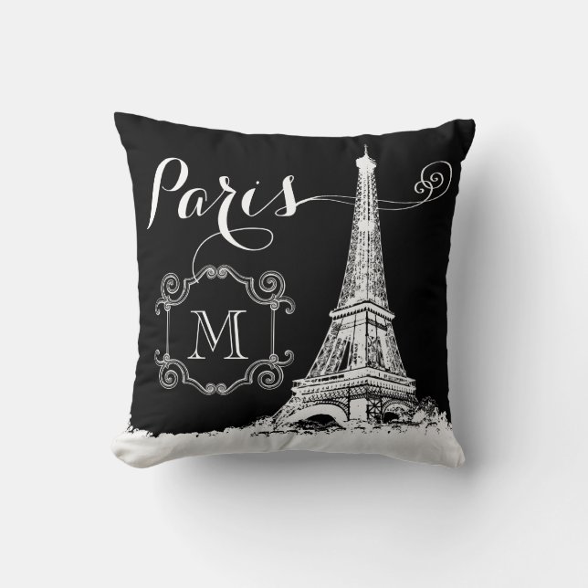 Coussin Tour Eiffel Monogramme noir et blanc (Recto)