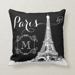 Coussin Tour Eiffel Monogramme noir et blanc