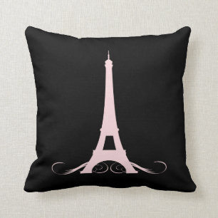 Coussin Tour Eiffel noir et rose Paris