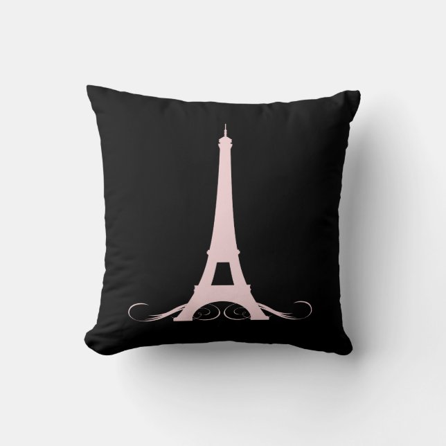 Coussin Tour Eiffel Paris Noir et Rose (Recto)
