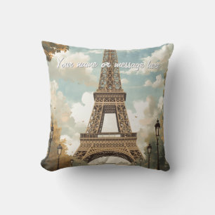 Coussin Tour Eiffel Paris Voyage Art Rétro Nom