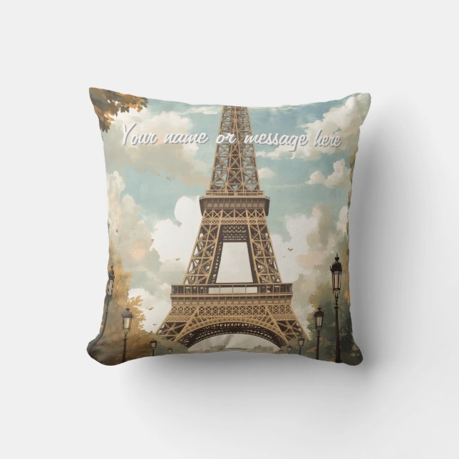 Coussin Tour Eiffel Paris Voyage Art Rétro Nom (Recto)