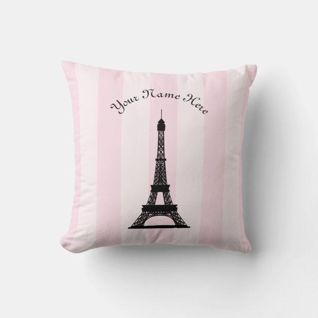 Coussin Tour Eiffel rose parisien chic de noir de rayure (Recto)