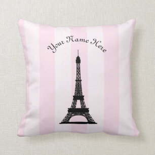 Coussin Tour Eiffel rose parisien chic de noir de rayure
