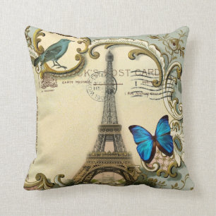 Coussin Tour Eiffel vintage de Paris de remous de bleu de
