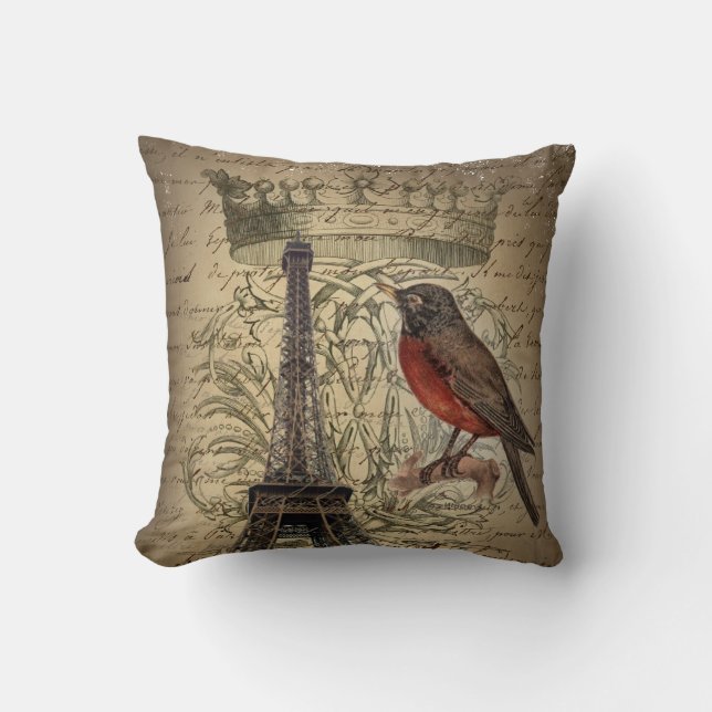 Coussin Tour Eiffel vintage moderne de Paris d'oiseau (Recto)