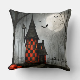 Coussin Tour Halloween en damier gothique
