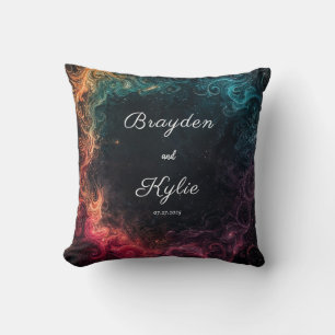 Coussin Tourbillon Abstrait de Nébuleuse Céleste Sarcelle 