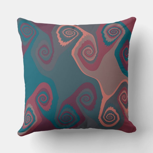 Coussin Tourbillon abstrait rose et turquoise (Verso)