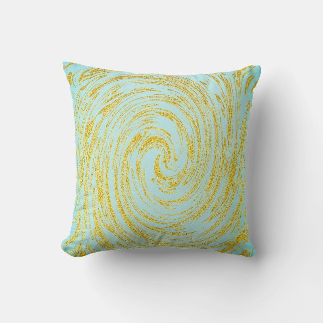 Coussin Tourbillon Bleu Abstrait Or Doré Paillettes Cadeau (Recto)