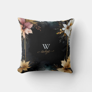 Coussin tourbillon de marbre floral de luxe en or noir