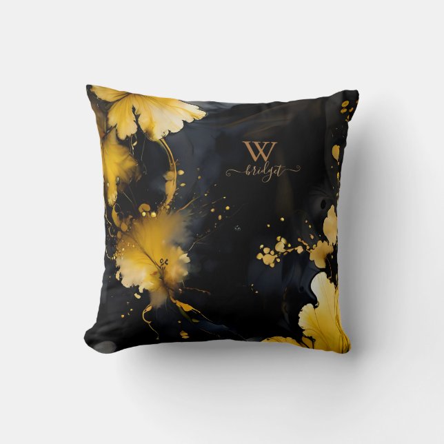 Coussin tourbillon de marbre floral de luxe en or noir (Recto)