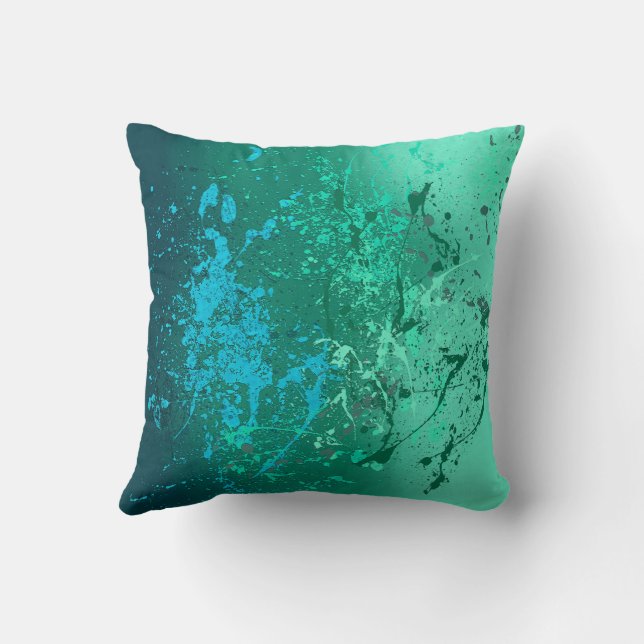 Coussin Tourbillon de menthe Art abstrait à éclaboussures (Verso)