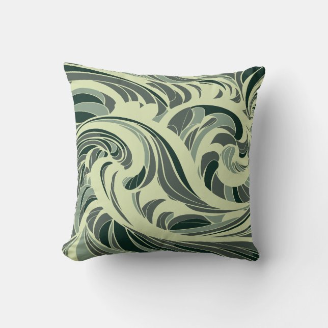 Coussin tourbillon dynamique de vagues vertes et beiges (Recto)