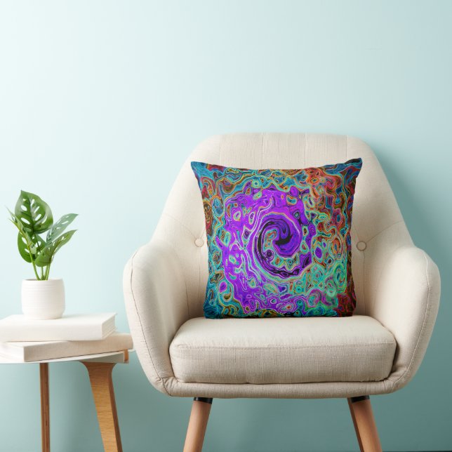 Coussin Tourbillon Liquide Abstrait Rétro Coloré Violet (Chaise)