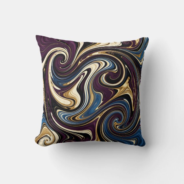 Coussin Tourbillon Marbré Violet Or Bleu Abstrait (Recto)