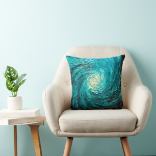 Coussin Tourbillon océan turquoise Abstrait