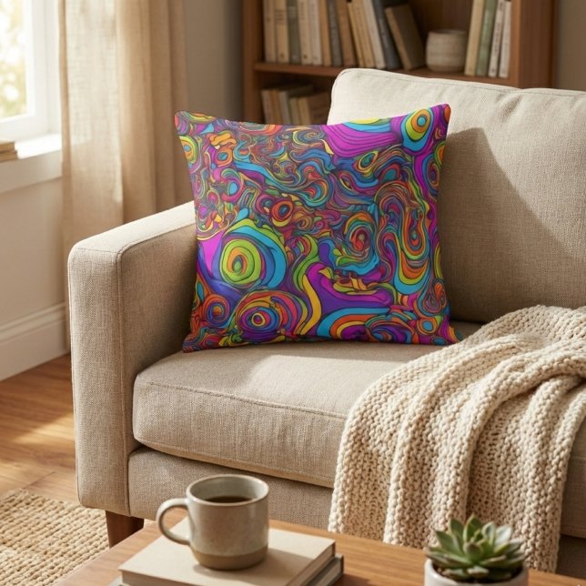 Coussin Tourbillon Psychédélique Vibrant - Abstrait Groovy (Créateur téléchargé)