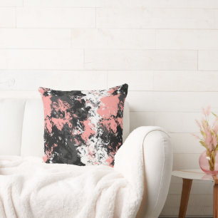 Coussin Tourbillon rose, charbon de bois et blanc abstrait