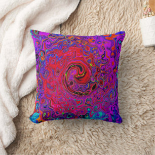 Coussin Tourbillon Rouge et Violet Abstrait Rétro Liquide