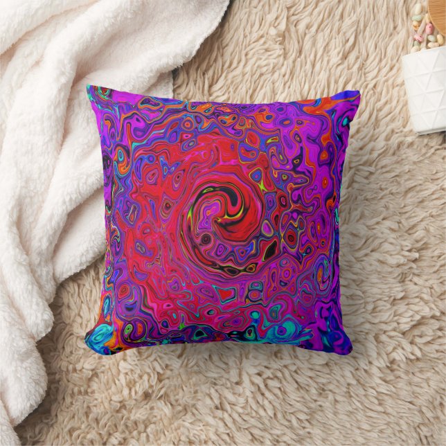 Coussin Tourbillon Rouge et Violet Abstrait Rétro Liquide (Couverture)