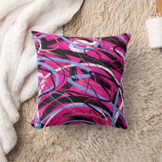 Coussin Tourbillons Abstraits en Rose et Noir
