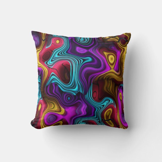Coussin Tourbillons carrés violet sarcelle rose jaune or (Recto)