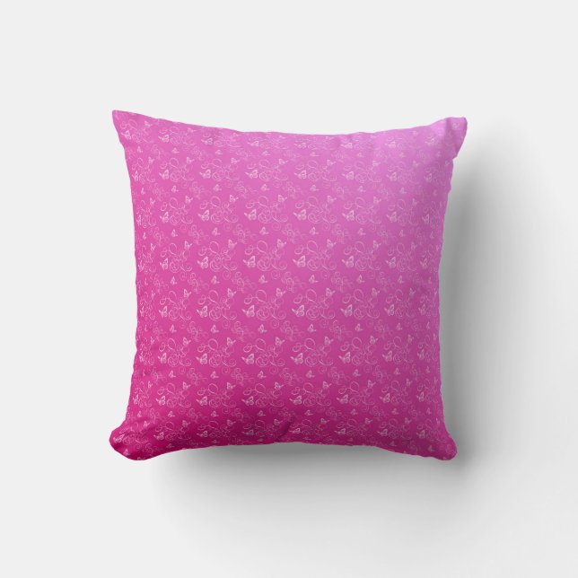 Coussin Tourbillons de papillon rose et blanc (Recto)