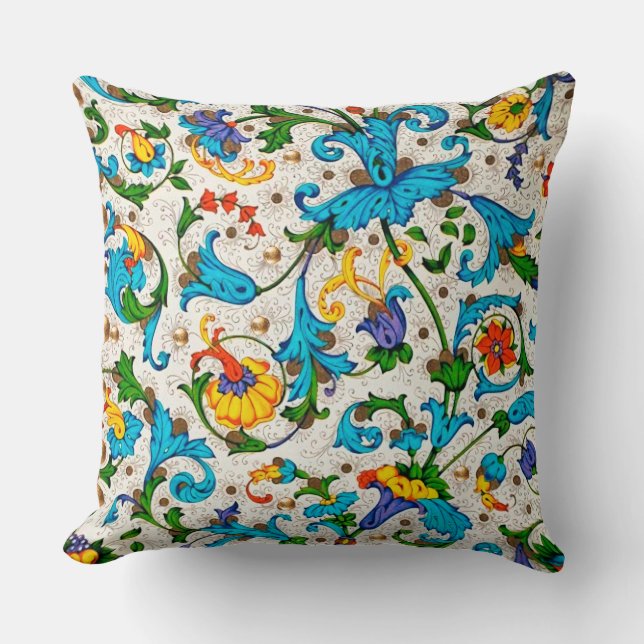 COUSSIN TOURBILLONS FLORAUX BLEUS DE LA RENAISSANCE FLOREN (Recto)