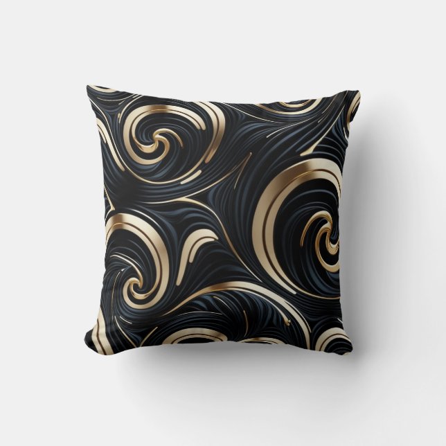 Coussin tourbillons noir et or (Recto)