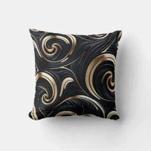 Coussin tourbillons noirs et dorés