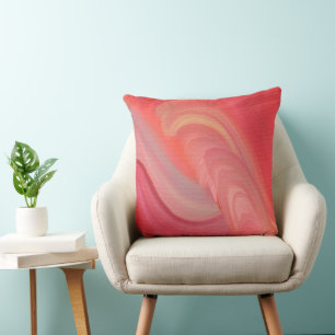 Coussin Tournants Abstraits Fluides en Rouge, Rose et Pêch