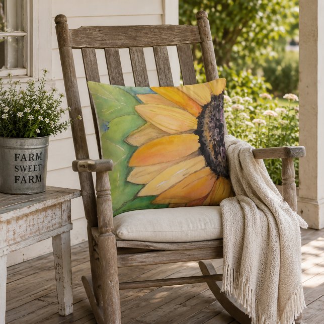 Coussin Tournesol à l'aquarelle (Rustic Sunflower Pillow)
